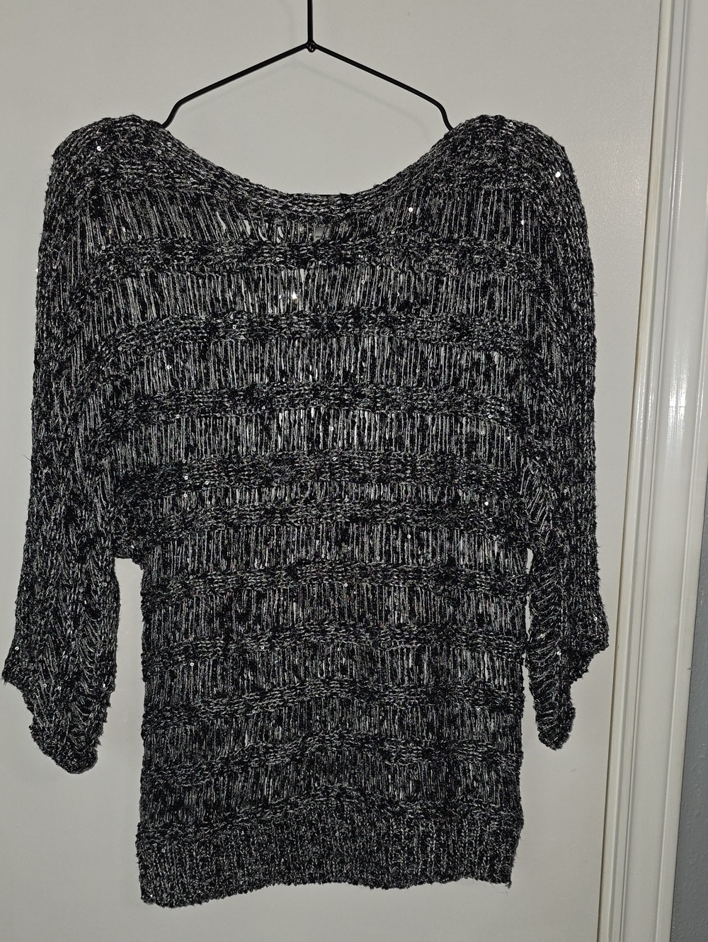Chico's Black Metallic Open Weave Sweater Sz 1 (8-10, M)